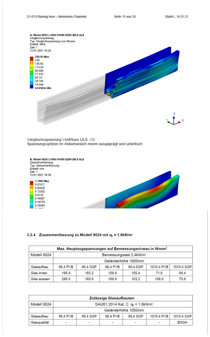 0.74kn 1kn 1.5kn BS6180 Tested Base Shoe Aluminum Frameless U Channel Glass Railing