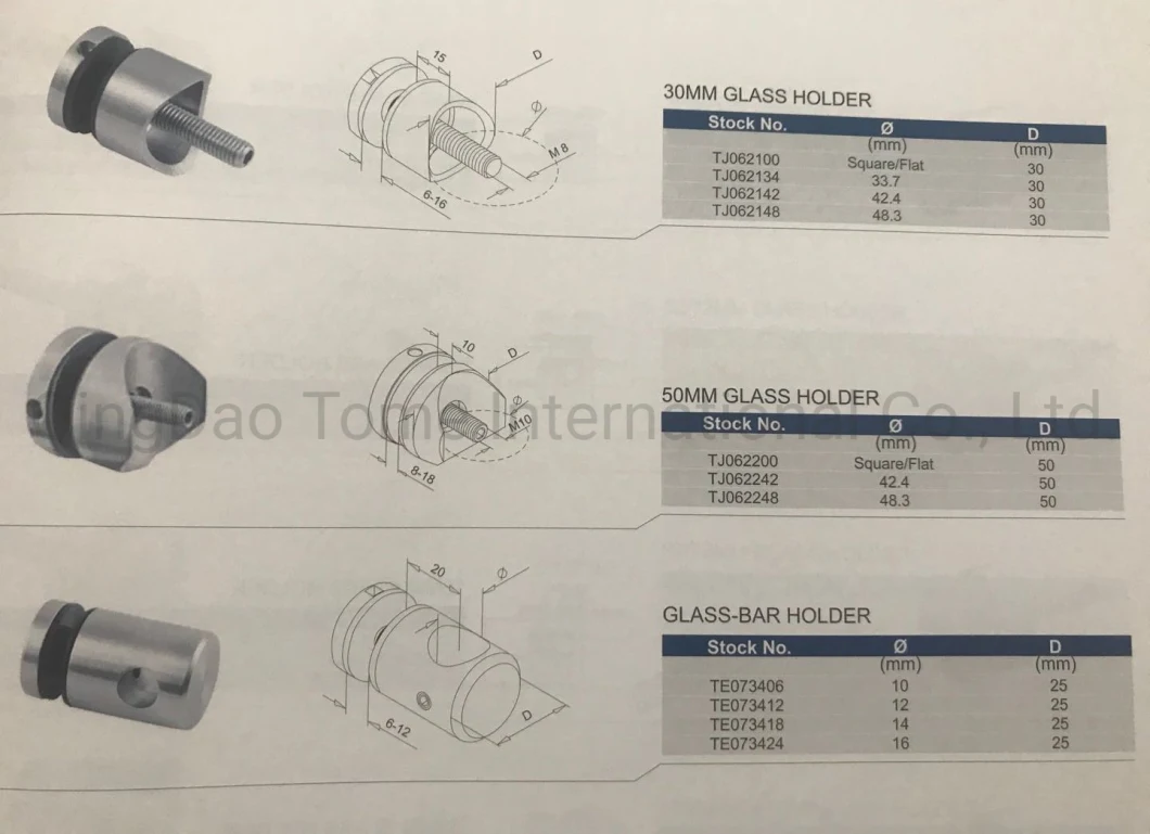 304 316 2205 Stainless Steel Glass Fitting Accessories Glass Standoff for Handrail Railing