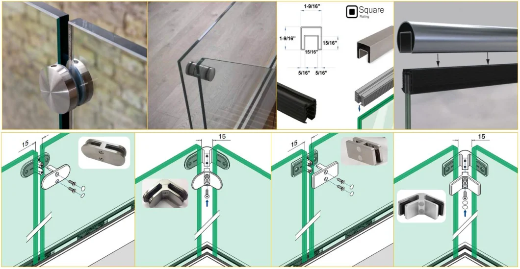 Aluminum U Channel Base Frameless Glass Railing for Indoor and Outdoor